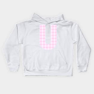 Pink Letter U in Plaid Pattern Background. Kids Hoodie